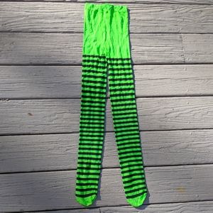 Kids Costume Black & Green Striped Tights
